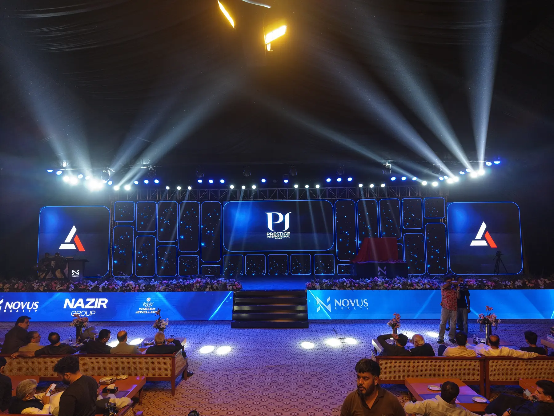 Prestige International concert stage with lighting rig